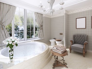 Büyük bir klasik tarzda banyoda banyo yuvarlak.