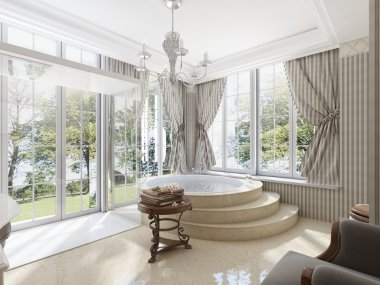 Büyük bir klasik tarzda banyoda banyo yuvarlak.