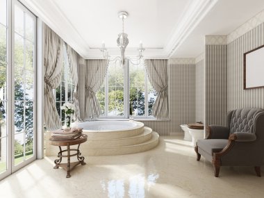 Neo-klasik tarzda lüks banyo küvetleri ve bir lar lavabo