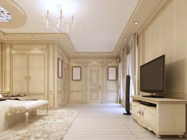 Klasik başucundaki için lüks neo-klasik yatakta Tv ünitesi