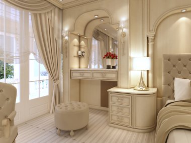 Tuvalet Masası ve klasik luxur bir masa lambası ile iki sandalye