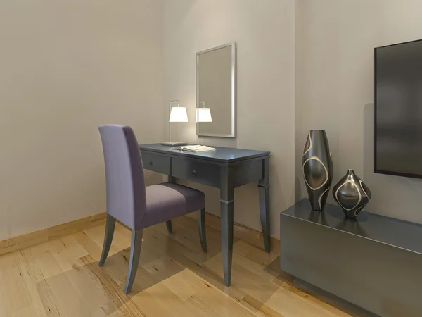 Mesa de vestir com cadeira e espelho no quarto de hotel moderno . — Fotografia de Stock