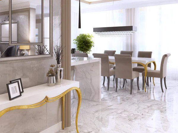 Beyaz konsol tablo ile bir mi iç duvarlar üzerinden altın ayaklı