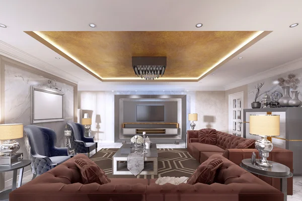 Art Deco tarzında zevkli döşemeli tasarımcı furnitur oturma odasında