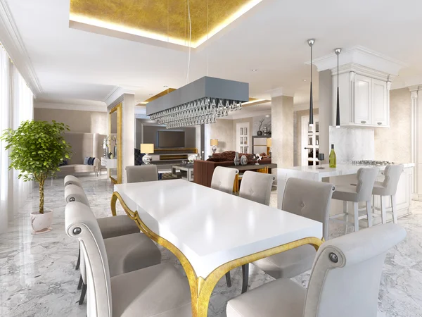 Büyük yemek masası için sekiz art Deco tarzında.