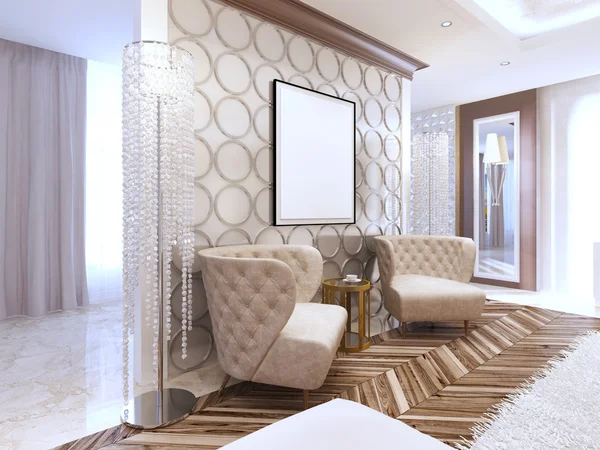 Oturma odası art Deco iki tasarımcı deri koltuk.