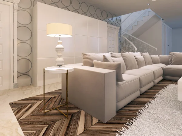 Skvělý design bílé skříňky v moderním obývacím pokoji. — Stock fotografie