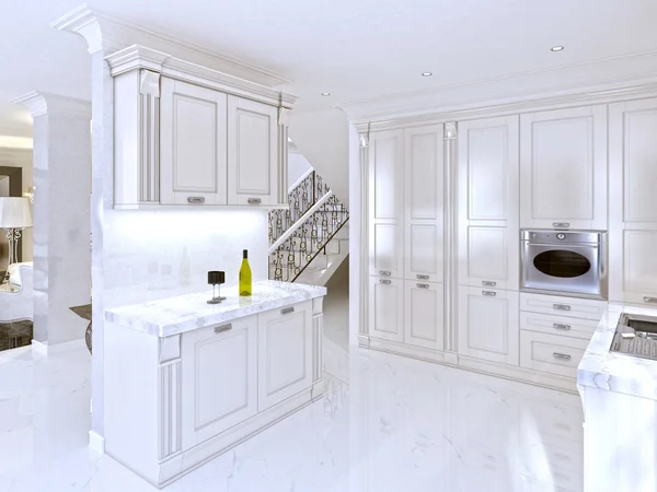 Spacious white kitchen in the art Deco style. — Stock Photo, Image