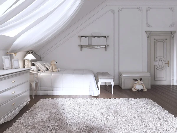 Camera per bambini in stile classico con letto e cassettiera . — Foto Stock