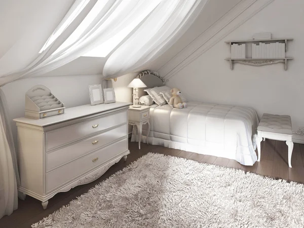 Chambre d'enfant de style classique avec lit et commode . — Photo