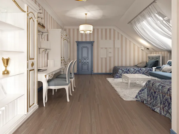 Розкішна дитяча кімната в класичному стилі, з двома ліжками . — стокове фото