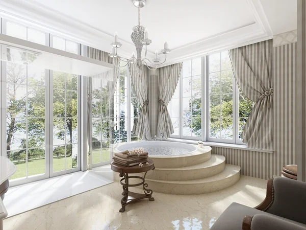 Büyük bir klasik tarzda banyoda banyo yuvarlak.