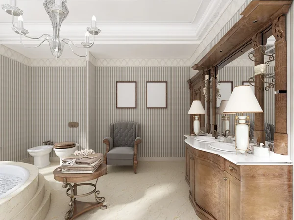 Neo-klasik tarzda lüks banyo küvetleri ve bir lar lavabo