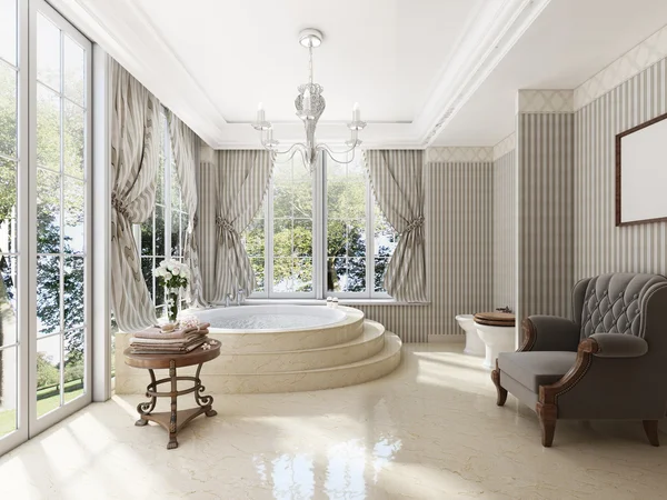 Cuarto de baño en estilo neoclásico de lujo con lavabos bañeras y un lar — Foto de Stock