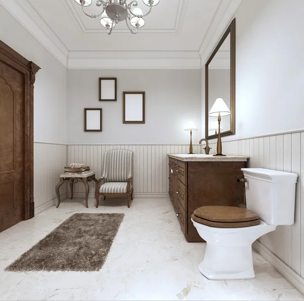 Salle de bains de style moderne avec baignoire lavabo et WC avec un comfor — Photo