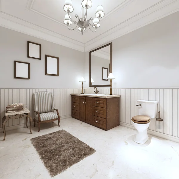 Salle de bains de style moderne avec baignoire lavabo et WC avec un comfor — Photo