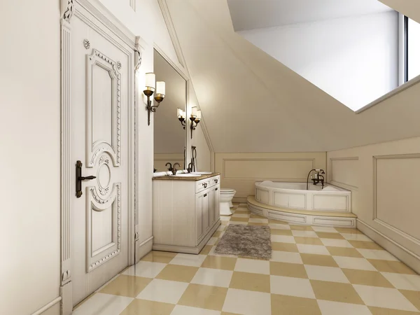 Hermoso y luminoso cuarto de baño en estilo Provenza con muebles beige —  Fotos de Stock