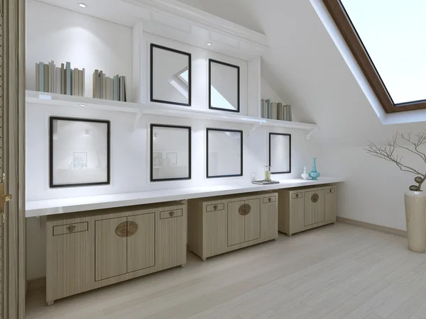 Three drawers and shelves with books in the bedroom in a modern — Stock Photo, Image