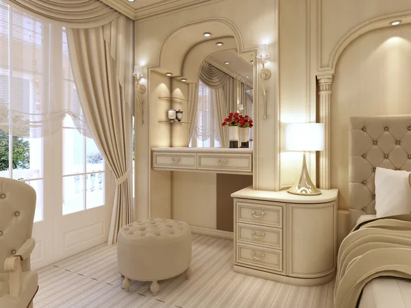 Tuvalet Masası ve klasik luxur bir masa lambası ile iki sandalye