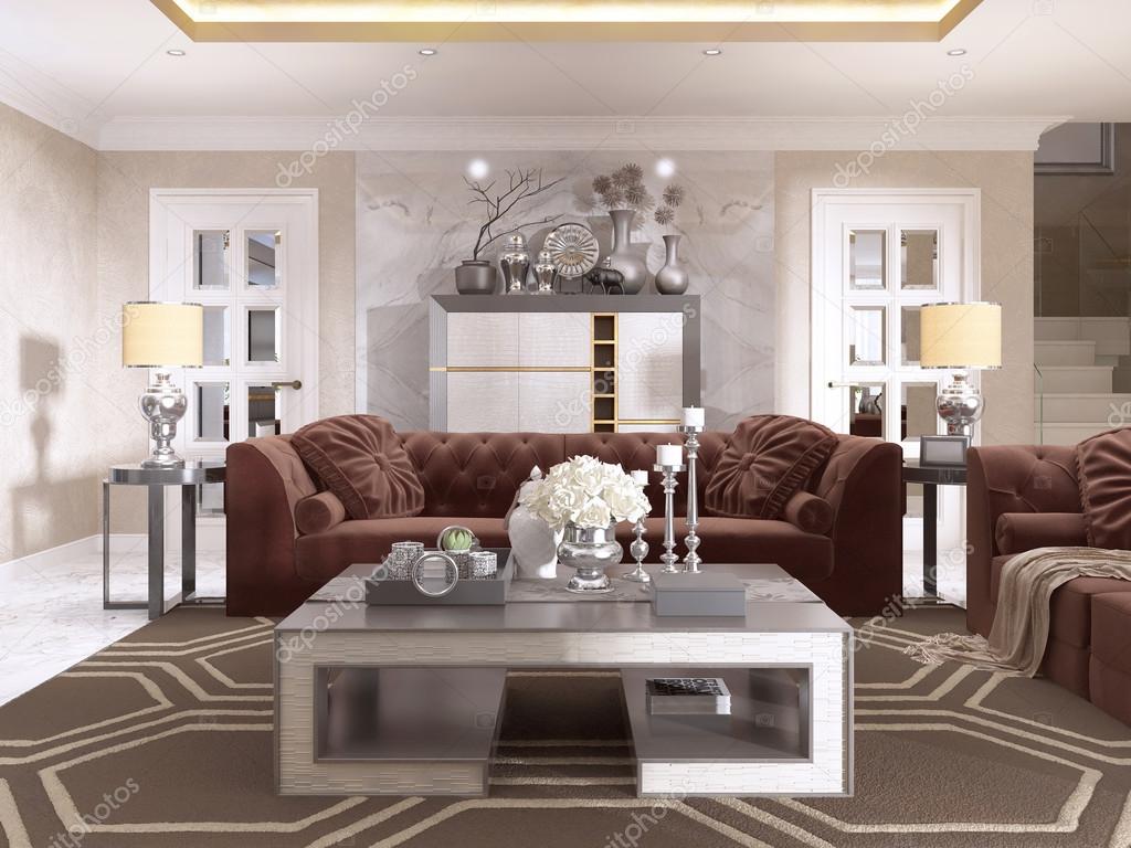 Living room in art Deco style with upholstered designer furnitur
