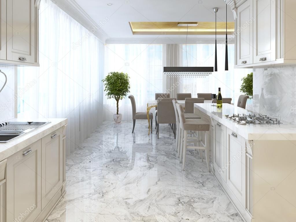 Luxury kitchen with opaline furniture in art Deco style.