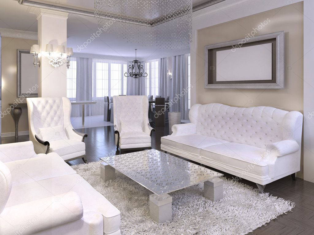 Luxe woonkamer ontwerp met witte stoelen en sofa — Stockfoto ... Luxe woonkamer ontwerp met witte stoelen en sofa — Stockfoto ...