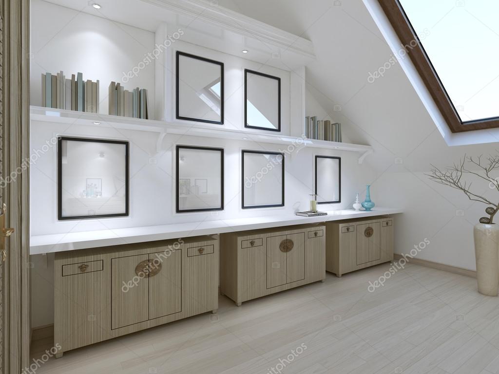 Drie lades en opbergruimte met boeken in de slaapkamer in een modern ... Drie lades en opbergruimte met boeken in de slaapkamer in een modern ...