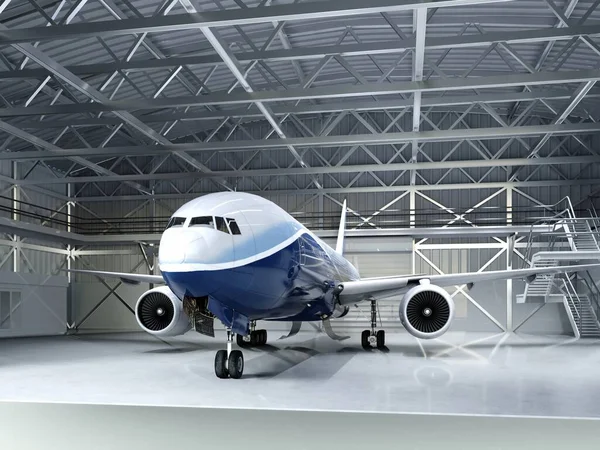 Avión Pasajeros Moderno Hangar Renderizado —  Fotos de Stock