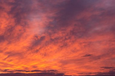 Dramatik gün doğumu, gün batımı pembe menekşe turuncu gökyüzü bulutların arka plan dokusuyla