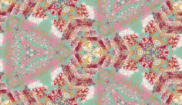 Kaleidoscope backdrop. Ethnic colorful modern abstract texture drawn in oil smear technique, seamless pattern background