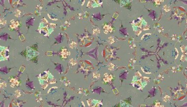 Etnik renkli, modern, soyut el yağlı boyayı karalama tekniğiyle kağıda çizdi. Tekstil pürüzsüz desen kırışıklığı