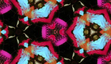 Etnik renkli, modern, soyut el yağlı boyayı karalama tekniğiyle kağıda çizdi. Tekstil pürüzsüz desen kırışıklığı