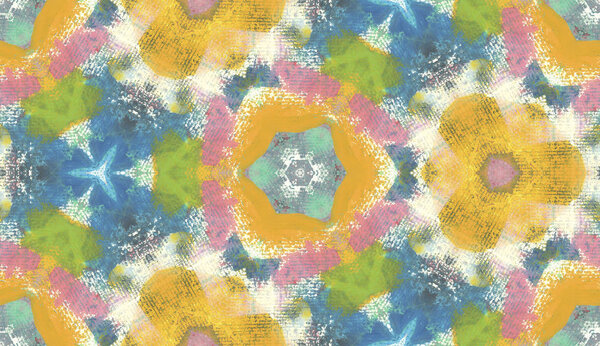 Ethnic colorful modern abstract hand drawn oil painting on paper in smear technique. Textile seamless pattern facture