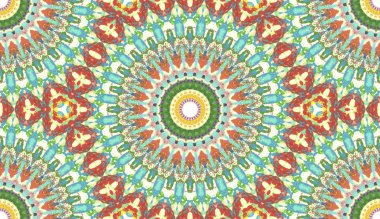 andala kaleydoskopi. Etnik renkli modern soyut ve karalama tekniğiyle kağıda yağlı boya çizilmiş. Kusursuz desen fraktür, doku, arkaplan