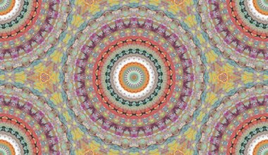 andala kaleydoskopi. Etnik renkli modern soyut ve karalama tekniğiyle kağıda yağlı boya çizilmiş. Kusursuz desen fraktür, doku, arkaplan