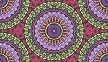 andala kaleydoskopi. Etnik renkli modern soyut ve karalama tekniğiyle kağıda yağlı boya çizilmiş. Kusursuz desen fraktür, doku, arkaplan