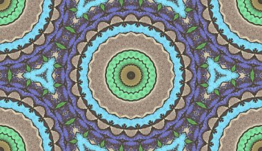 Mandala kaleydoskopi. Etnik renkli modern soyut ve yağlı boyayı karalama tekniğiyle kağıda çizmiş. Kusursuz desen fraktür, doku, arkaplan