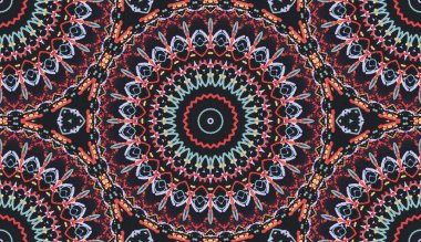 Mandala kaleydoskopi. Etnik renkli modern soyut ve yağlı boyayı karalama tekniğiyle kağıda çizmiş. Kusursuz desen fraktür, doku, arkaplan