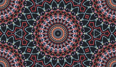 Mandala kaleydoskopi. Etnik renkli modern soyut ve yağlı boyayı karalama tekniğiyle kağıda çizmiş. Kusursuz desen fraktür, doku, arkaplan