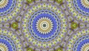 Mandala kaleydoskopi. Etnik renkli modern soyut ve yağlı boyayı karalama tekniğiyle kağıda çizmiş. Kusursuz desen fraktür, doku, arkaplan