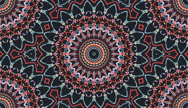 Mandala kaleydoskopi. Etnik renkli modern soyut ve yağlı boyayı karalama tekniğiyle kağıda çizmiş. Kusursuz desen fraktür, doku, arkaplan