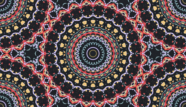 Mandala kaleidoscope.Ethnic colorful modern abstract and drawn oil painting on paper in smear technique. seamless pattern facture, texture, background