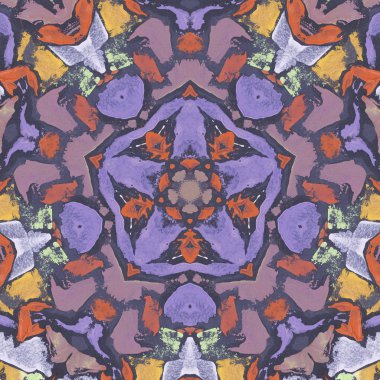 Etnik renkli, modern, soyut el yağlı boyayı karalama tekniğiyle kağıda çizdi. Tekstil desensiz kırışıklık, doku, arka plan yağlı boya beş köşeli yıldız taşı.