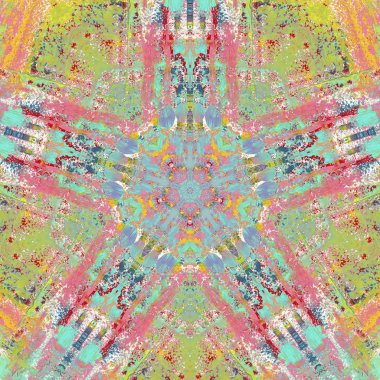 Etnik renkli, modern, soyut el yağlı boyayı karalama tekniğiyle kağıda çizdi. Tekstil desensiz kırışıklık, doku, arka plan yağlı boya beş köşeli yıldız taşı.