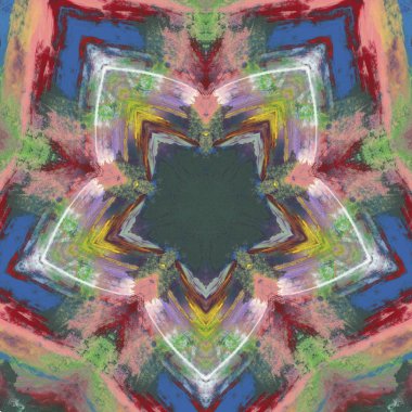 Etnik renkli, modern, soyut el yağlı boyayı karalama tekniğiyle kağıda çizdi. Tekstil desensiz kırışıklık, doku, arka plan yağlı boya beş köşeli yıldız taşı.