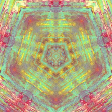 Etnik renkli, modern, soyut el yağlı boyayı karalama tekniğiyle kağıda çizdi. Tekstil desensiz kırışıklık, doku, arka plan yağlı boya beş köşeli yıldız taşı.