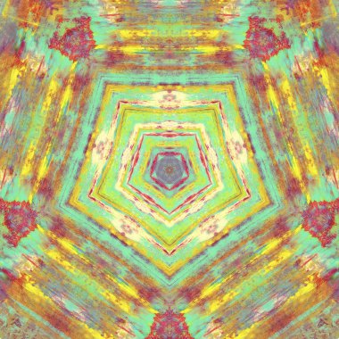 Etnik renkli, modern, soyut el yağlı boyayı karalama tekniğiyle kağıda çizdi. Tekstil desensiz kırışıklık, doku, arka plan yağlı boya beş köşeli yıldız taşı.