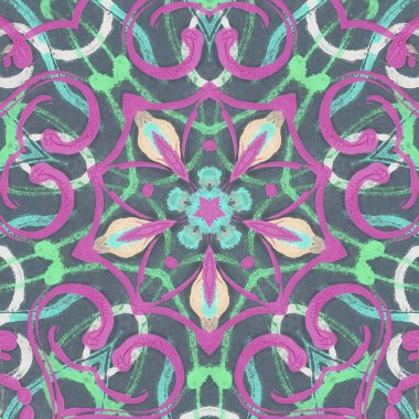 Etnik renkli, modern, soyut el yağlı boyayı karalama tekniğiyle kağıda çizdi. Tekstil desensiz kırışıklık, doku, arka plan yağlı boya beş köşeli yıldız taşı.