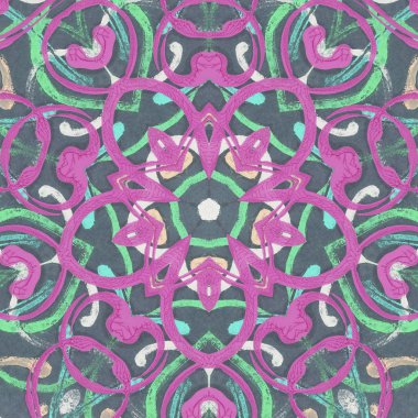 Etnik renkli, modern, soyut el yağlı boyayı karalama tekniğiyle kağıda çizdi. Tekstil desensiz kırışıklık, doku, arka plan yağlı boya beş köşeli yıldız taşı.