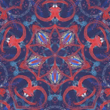 Etnik renkli, modern, soyut el yağlı boyayı karalama tekniğiyle kağıda çizdi. Tekstil desensiz kırışıklık, doku, arka plan yağlı boya beş köşeli yıldız taşı.